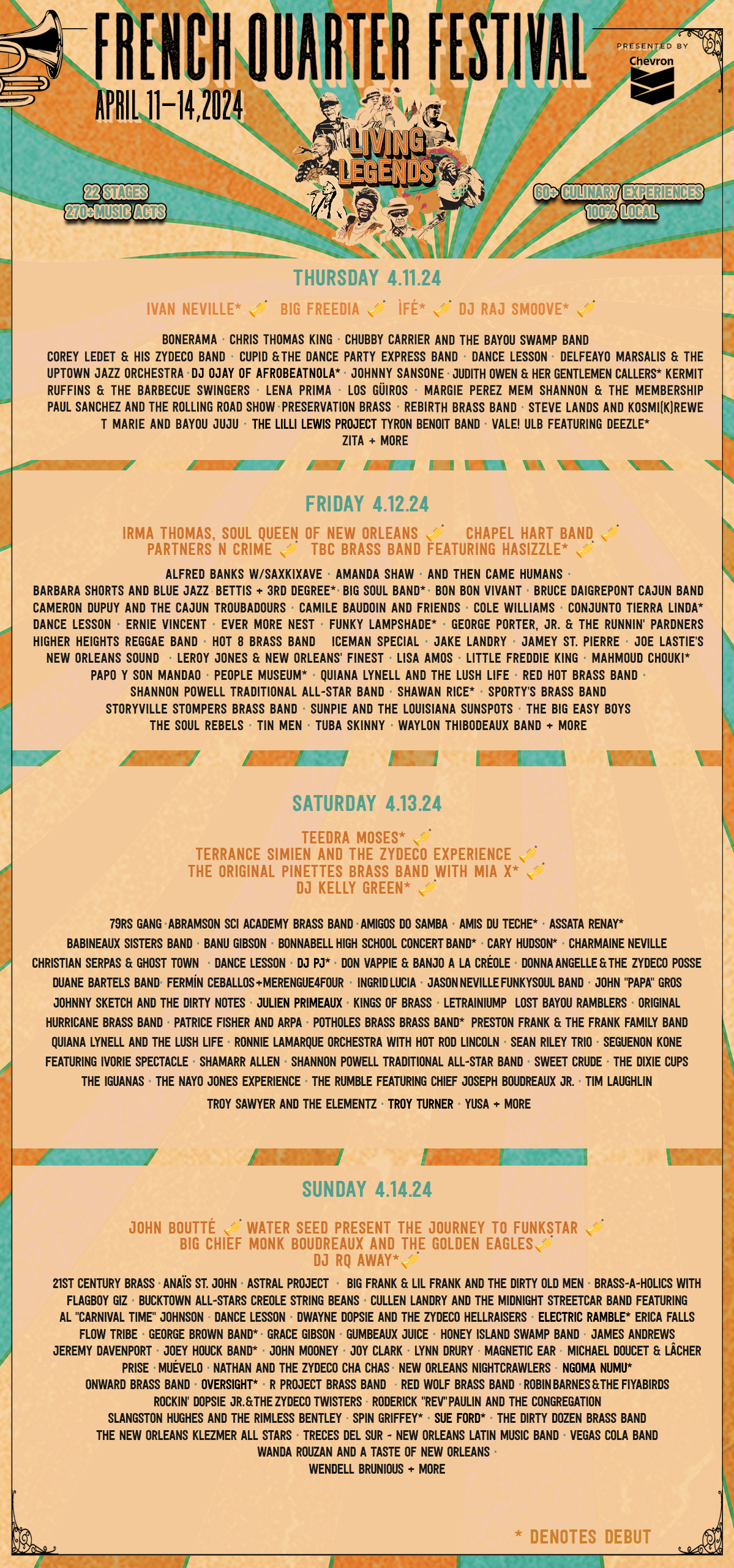 French Quarter Festival Lineup Poster with Artists - Year 2022